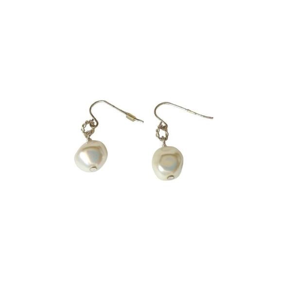 Vintage Faux Pearls Dangle Drop Earrings Sterling Silver Plated Hook - Picture 1 of 2